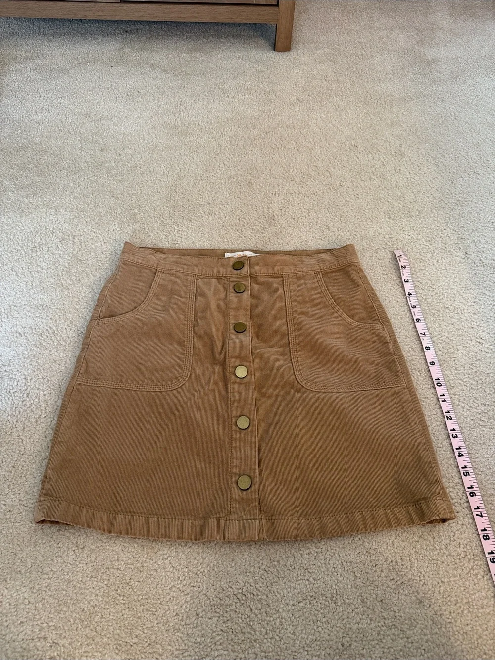 Tory Burch Tan Button-Front A-Line Corduroy Skirt